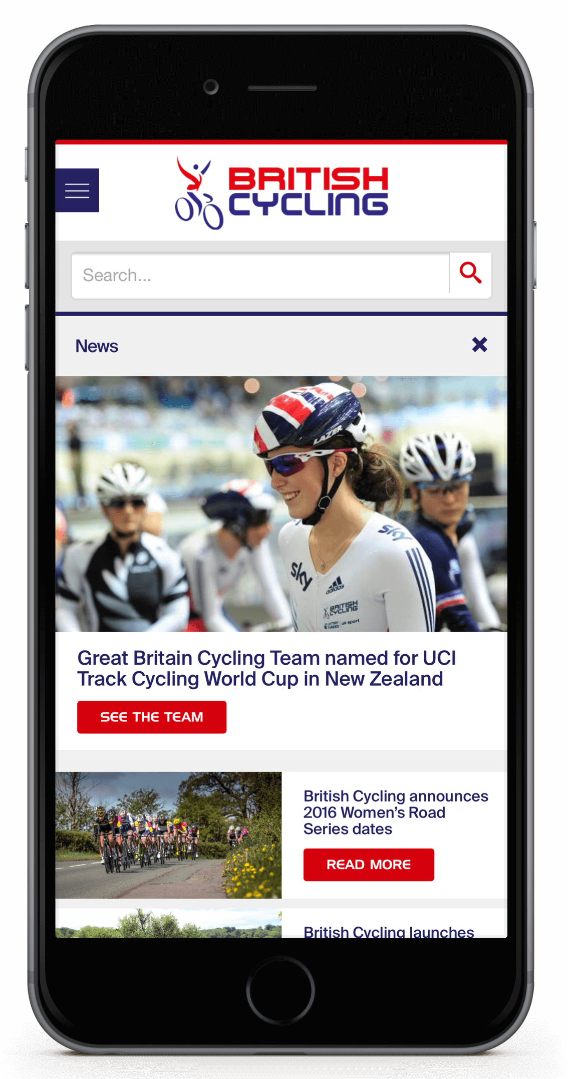 2. British Cycling website on a mobile device!