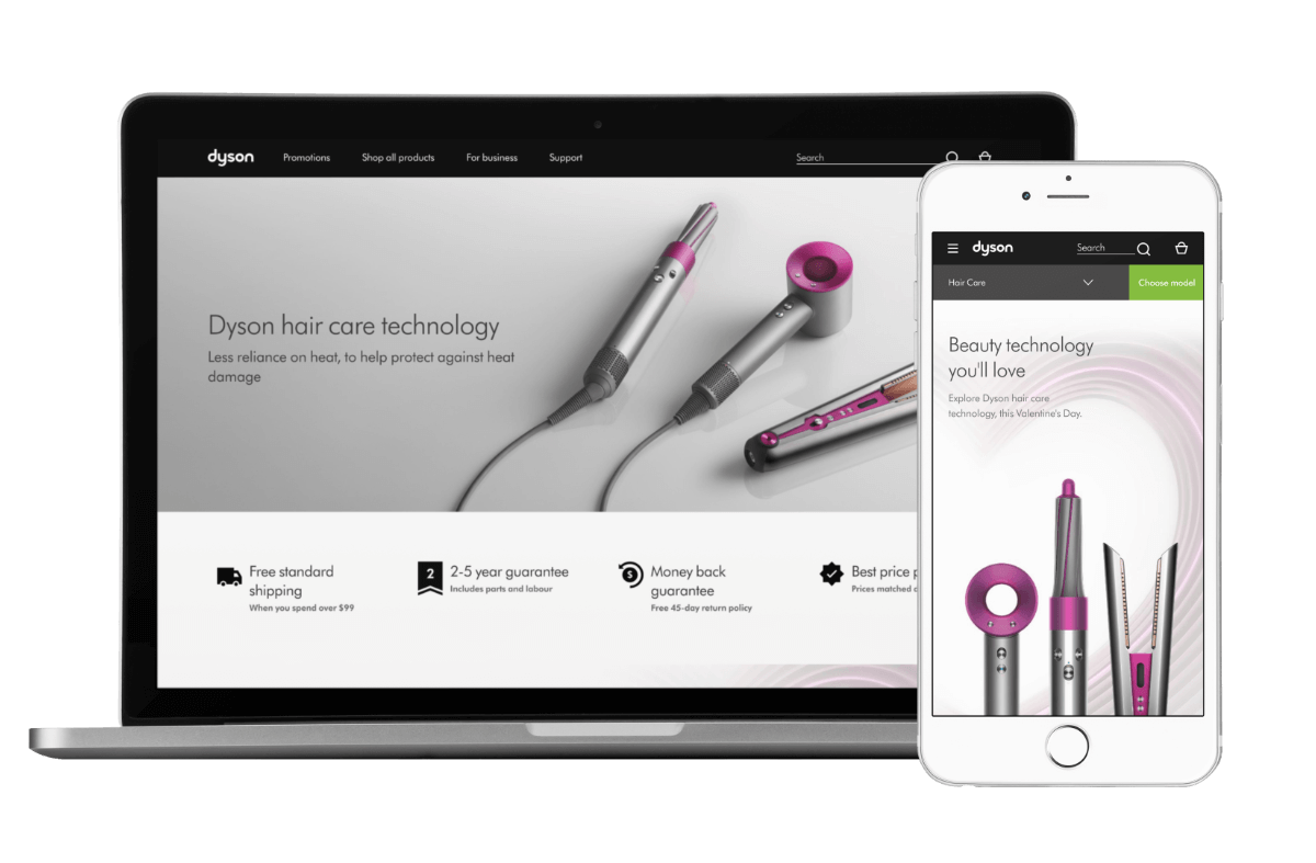 1. Dyson website on a laptop and a mobile device!