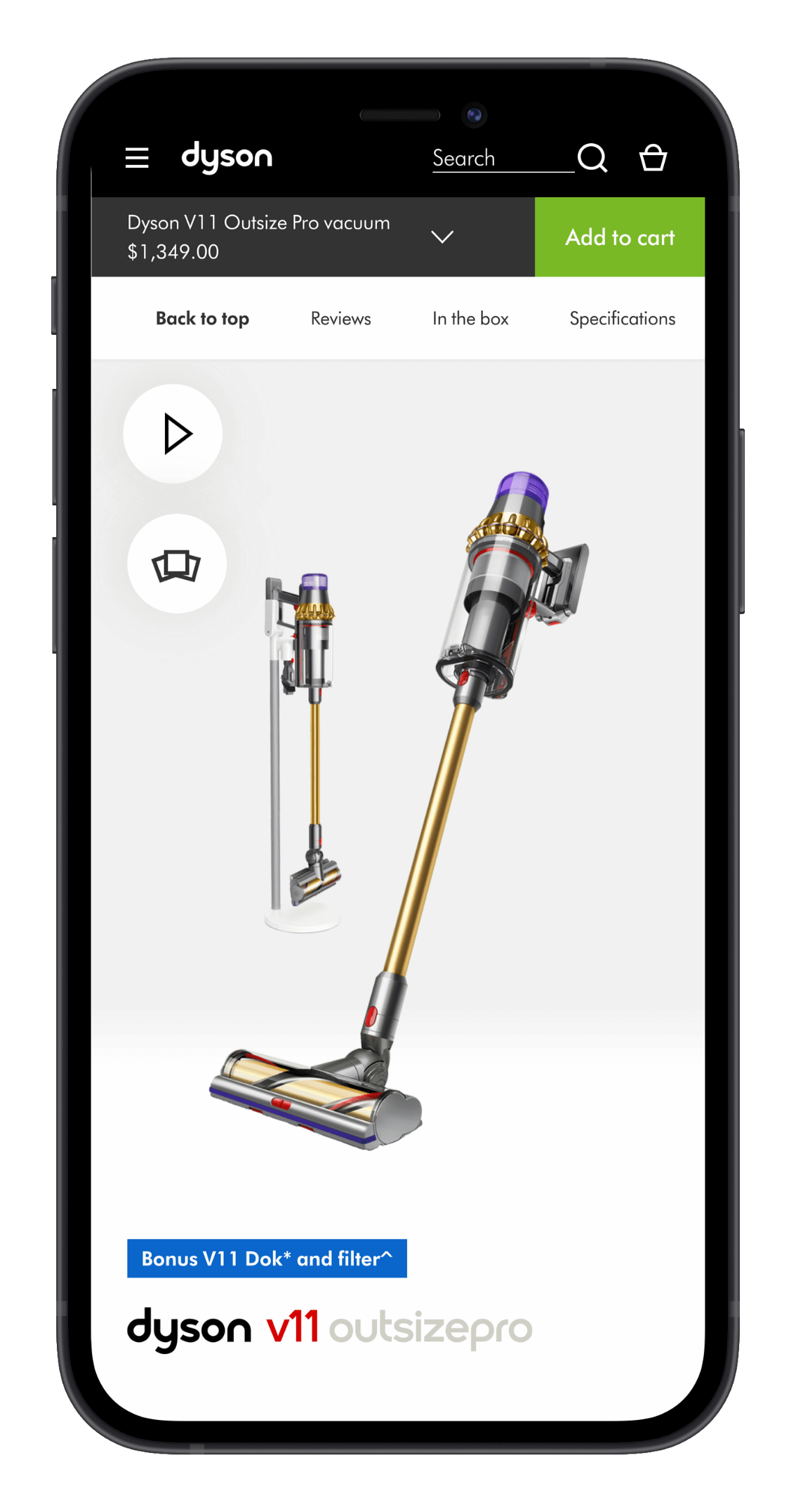 2. Dyson website on a mobile device!